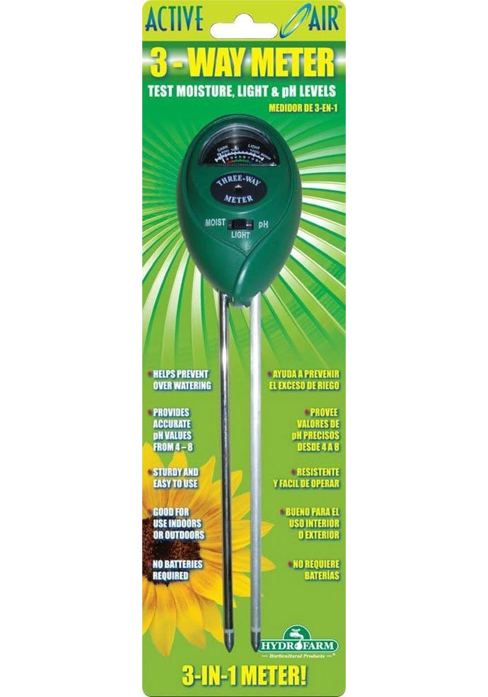 Hydrofarm MGMLP1 Active Air 3-Way pH, Light & Moisture Meter for Gardening - Image 2